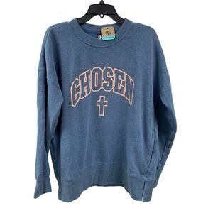 Upcycled Hand Printed Womens Large Jesus Chosen Cross Long Sleeve Sweatshirt